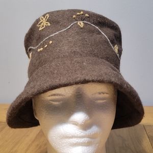 Putumayo wool blend embroidered bucket hat  brown with tan and gray